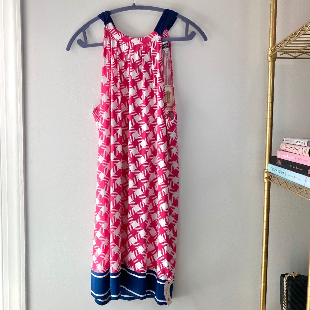 NWT Mudpie Pink and Navy Checkered Dress in Size Large